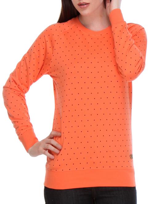 orange polka dots printed cotton sweatshirt - 11933313 - Very Small Image - 1