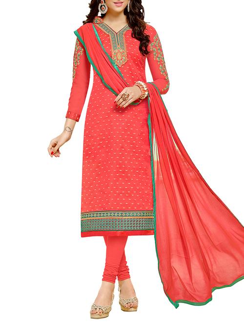 orange cotton unstitched suit - 11933577 - Very Small Image - 1