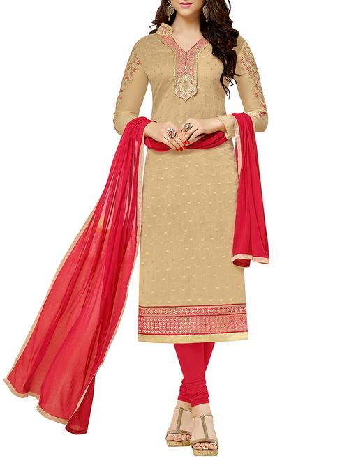 cream cotton unstitched suit - 11933585 - Very Small Image - 1