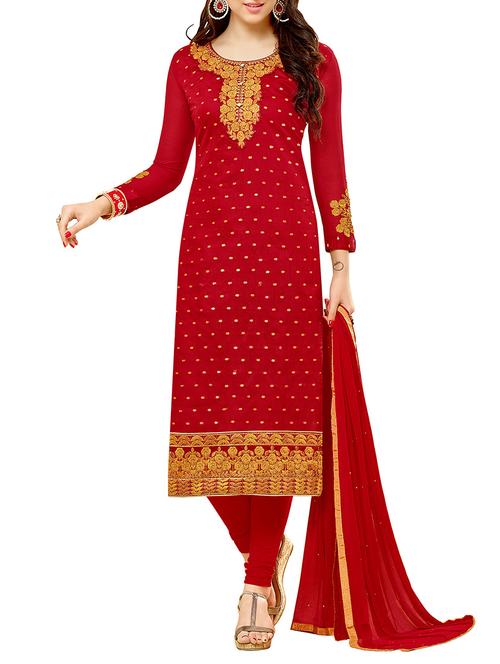 red cotton unstitched suit - 11933586 - Very Small Image - 1