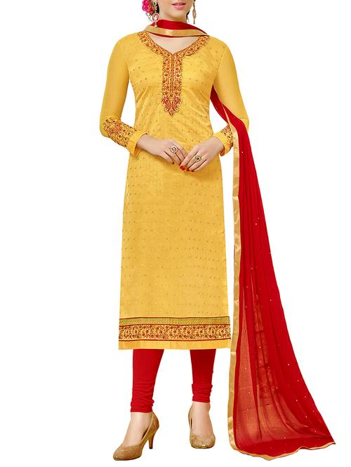 yellow cotton unstitched suit - 11933587 - Very Small Image - 1