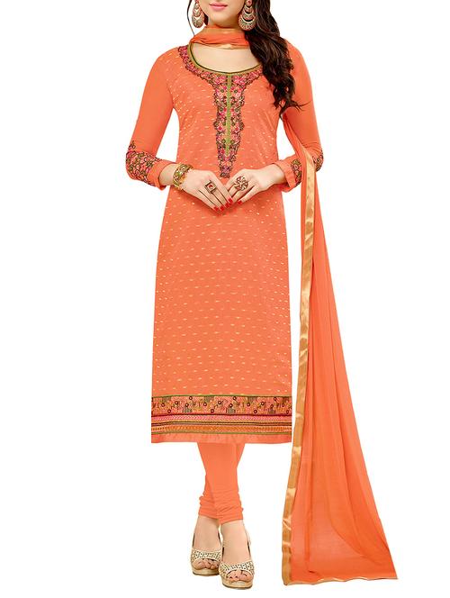 orange cotton unstitched suit - 11933588 - Very Small Image - 1