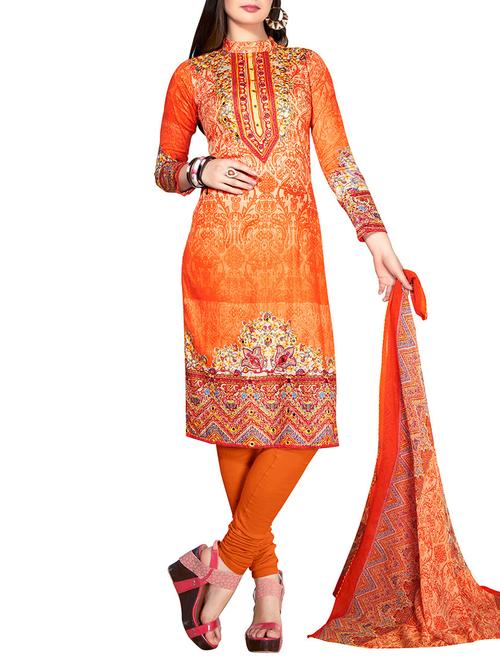 orange cotton unstitched suit - 11933589 - Very Small Image - 1
