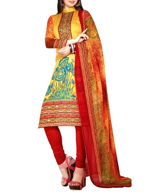 yellow cotton unstitched suit - 11933591 - Very Small Image - 1