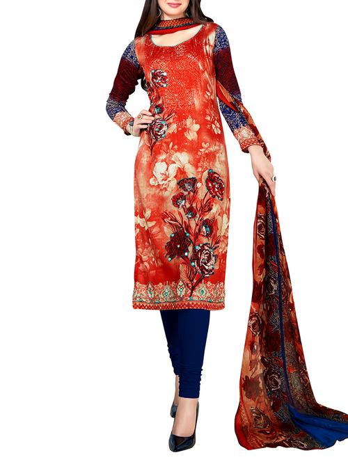 orange cotton unstitched suit - 11933595 - Very Small Image - 1