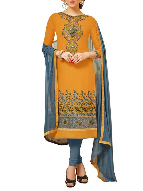 orange cotton unstitched suit - 11933596 - Very Small Image - 1