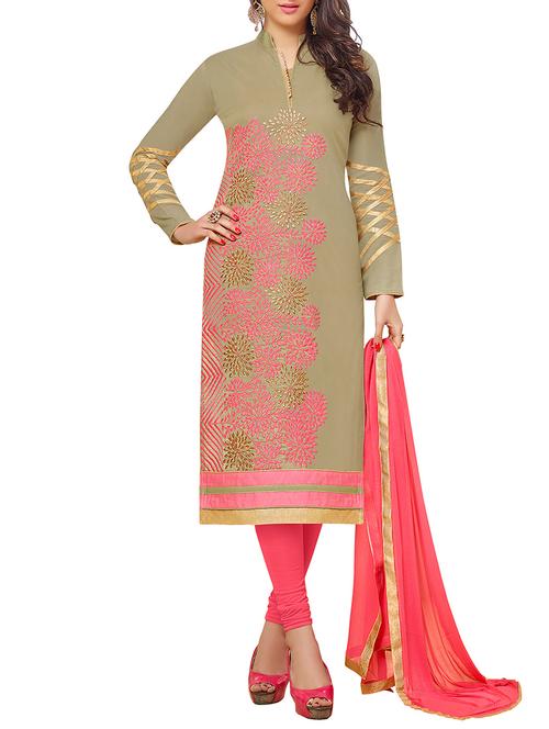 cream cotton unstitched suit - 11933599 - Very Small Image - 1