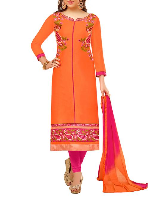orange cotton unstitched suit - 11933600 - Very Small Image - 1