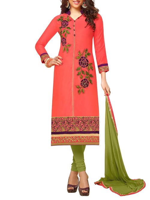pink cotton unstitched suit - 11933606 - Very Small Image - 1