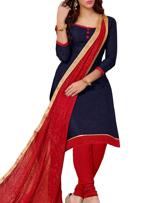 blue cotton unstitched suit - 11933609 - Very Small Image - 1
