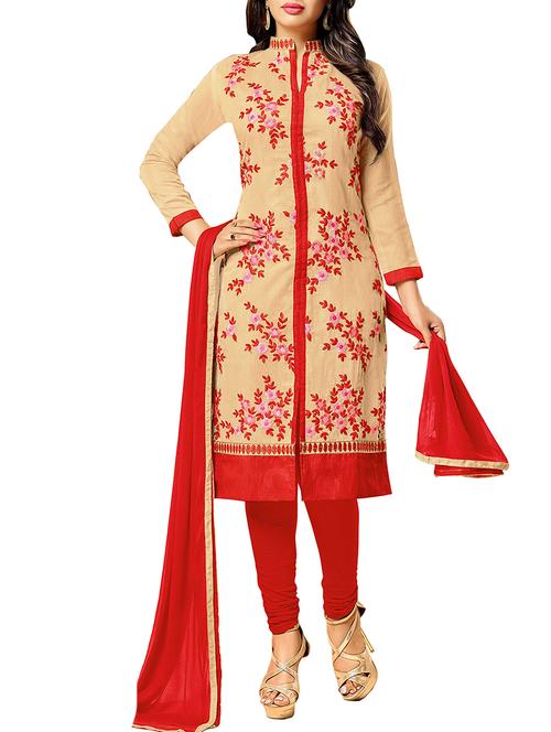 cream cotton unstitched suit - 11933621 - Very Small Image - 1