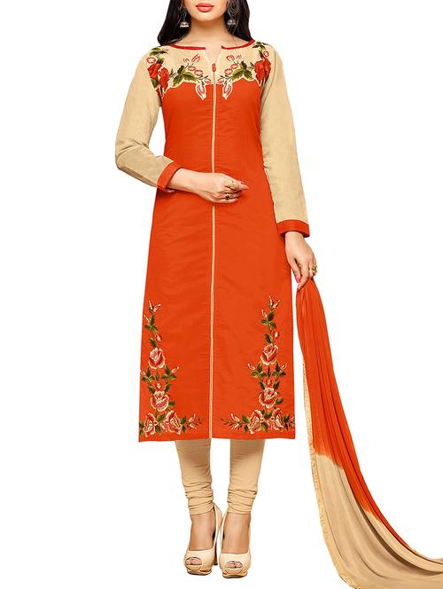 orange cotton unstitched suit - 11933623 - Very Small Image - 1