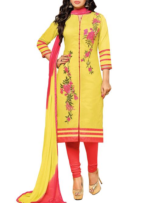 yellow cotton unstitched suit - 11933627 - Very Small Image - 1
