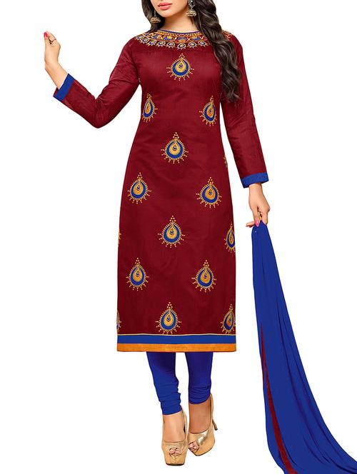 red cotton unstitched suit - 11933628 - Very Small Image - 1