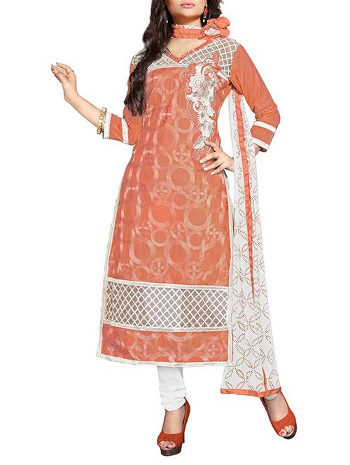 orange cotton unstitched suit - 11933642 - Very Small Image - 1