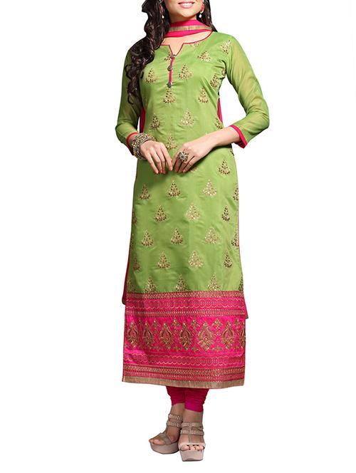green cotton unstitched suit - 11933646 - Very Small Image - 1