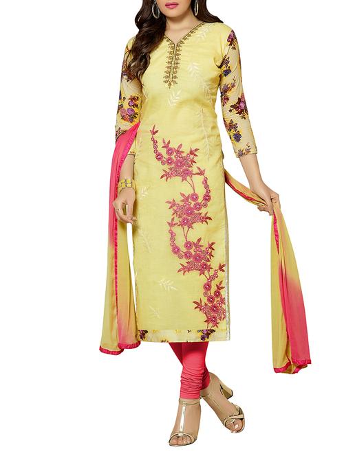 yellow cotton semistitched suit - 11933650 - Very Small Image - 1