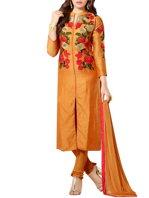 orange cotton semistitched suit - 11933652 - Very Small Image - 1