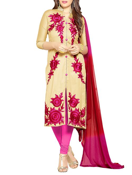 beige cotton semistitched suit - 11933655 - Very Small Image - 1