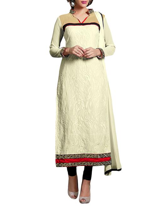 cream georgette semistitched suit - 11933668 - Very Small Image - 1