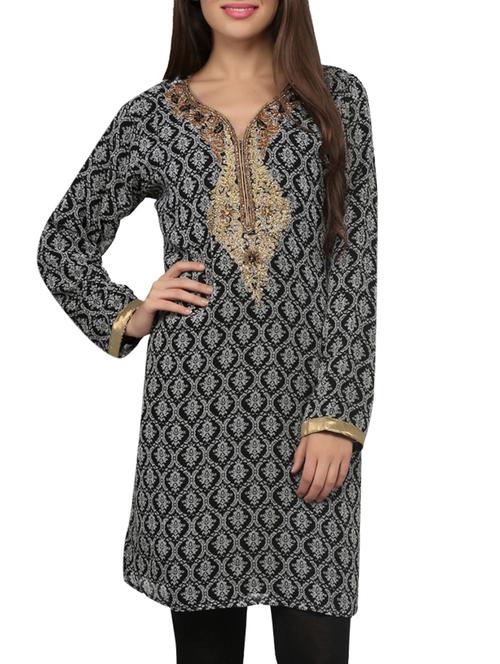 embellished and printed black kurta - 1193649 - Very Small Image - 1