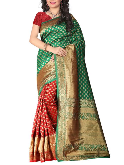 green silk banarasi saree with blouse - 11936901 - Very Small Image - 1