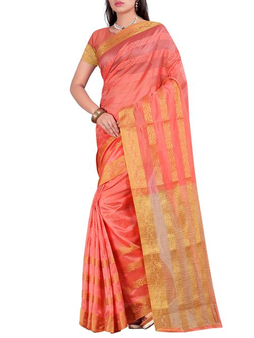 orange silk woven saree with blouse - 11936913 - Very Small Image - 1