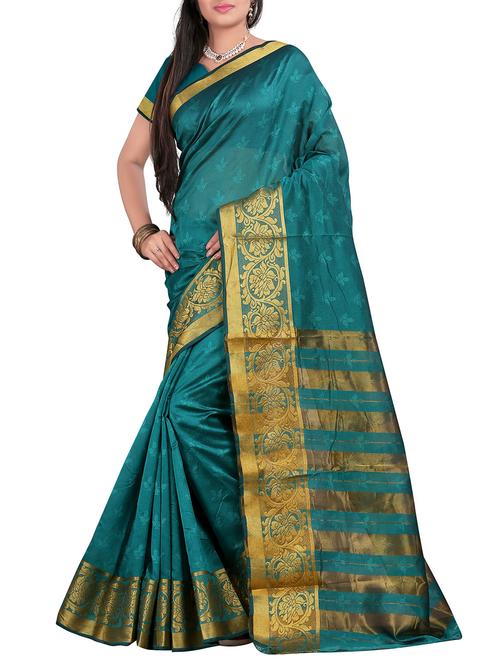 turquoise silk banarasi saree with blouse - 11936923 - Very Small Image - 1