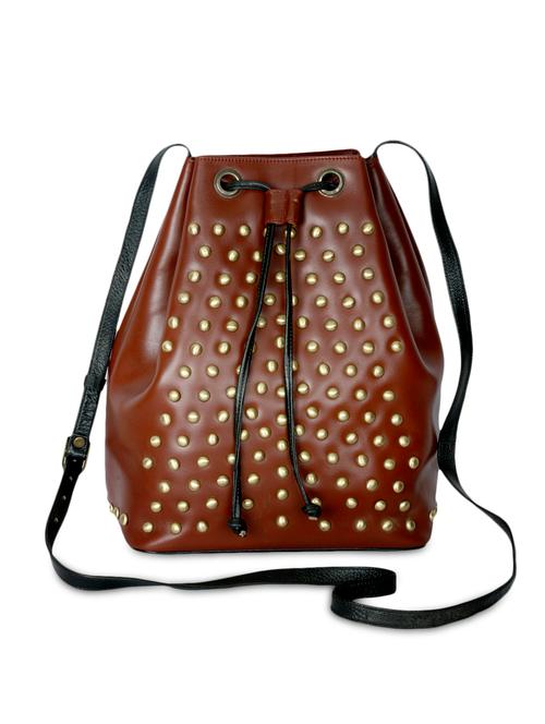 Studded Brown Leather Bucket Bag - 1193759 - Very Small Image - 1