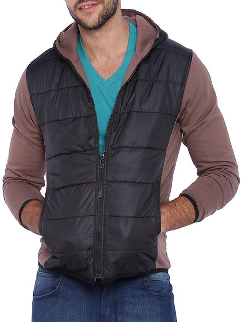 brown color block quilted jacket - 11940778 - Very Small Image - 1
