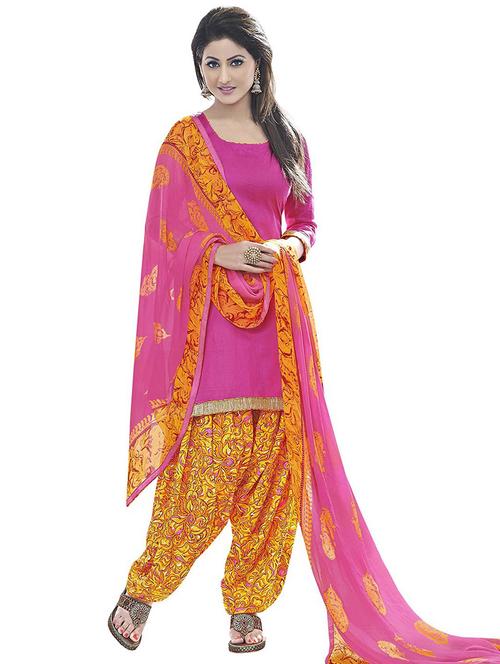 pink cotton semistitched suit - 11940998 - Very Small Image - 1