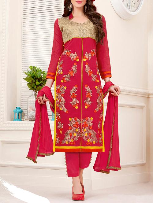 red cotton semistitched suit - 11941007 - Very Small Image - 1