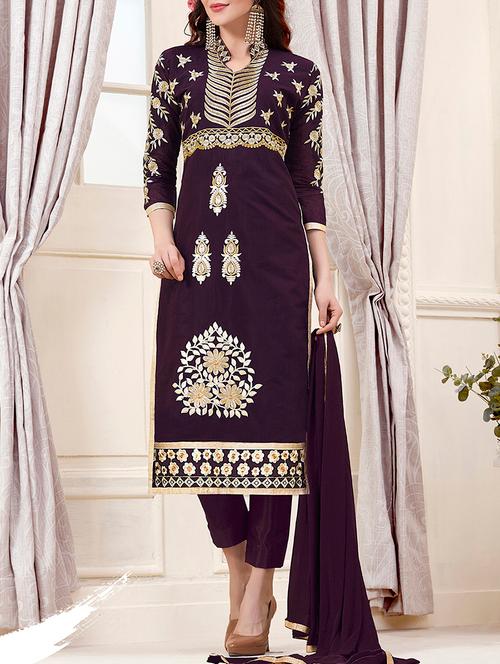 purple cotton semistitched suit - 11941008 - Very Small Image - 1