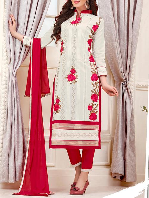 white cotton semistitched suit - 11941009 - Very Small Image - 1