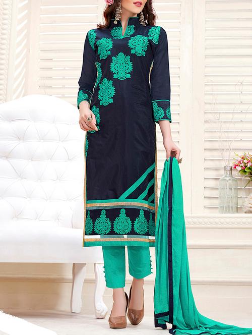 blue cotton semistitched suit - 11941013 - Very Small Image - 1