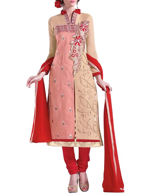 beige cotton semistitched suit - 11941028 - Very Small Image - 1