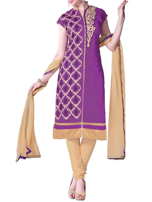 purple cotton semistitched suit - 11941030 - Very Small Image - 1