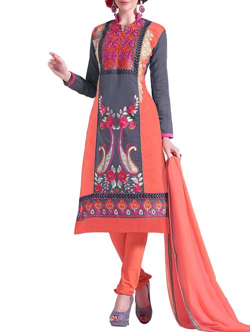 orange cotton semistitched suit - 11941033 - Very Small Image - 1