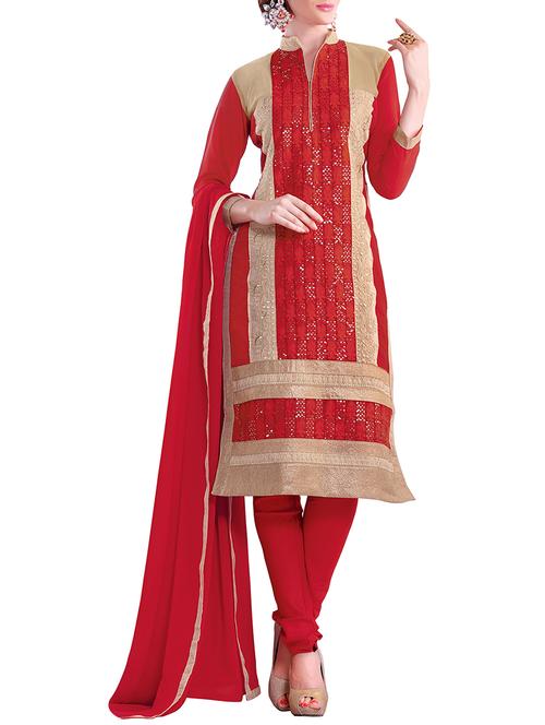 red cotton semistitched suit - 11941034 - Very Small Image - 1