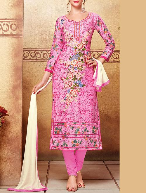 pink cotton blend semistitched suit - 11941043 - Very Small Image - 1