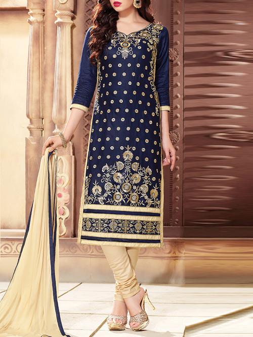 blue cotton blend semistitched suit - 11941044 - Very Small Image - 1