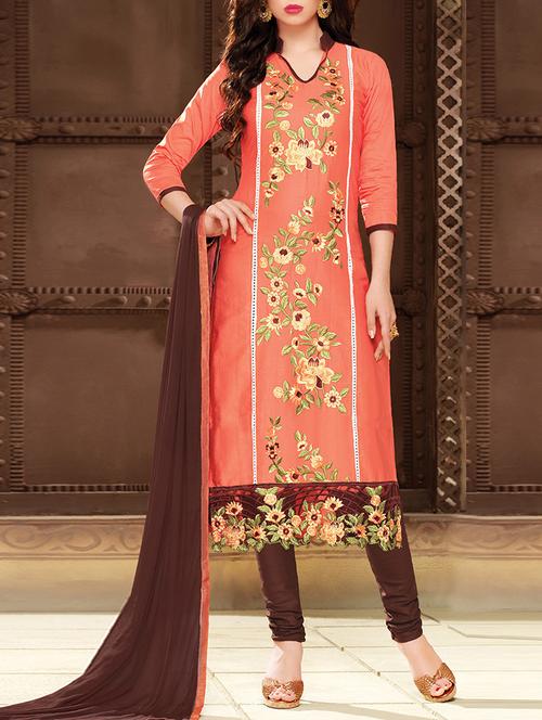 orange cotton blend semistitched suit - 11941048 - Very Small Image - 1