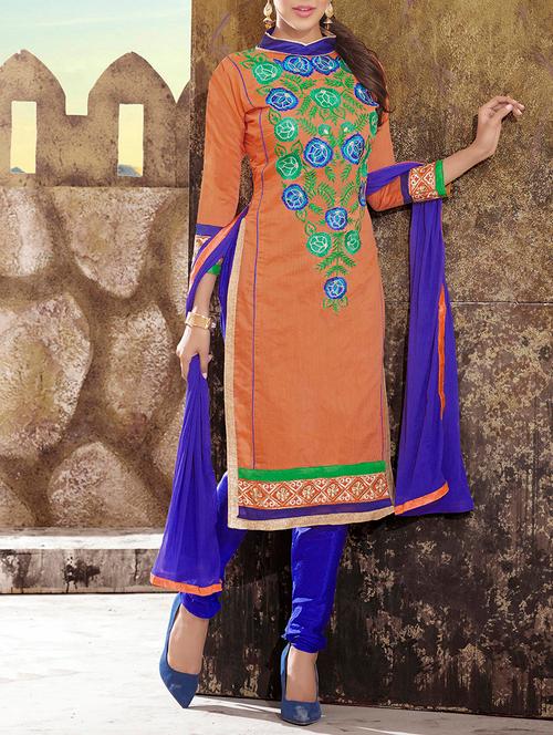 orange cotton blend semistitched suit - 11941054 - Very Small Image - 1