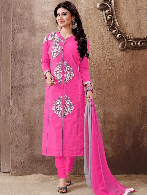 pink cotton semistitched suit - 11941068 - Very Small Image - 1