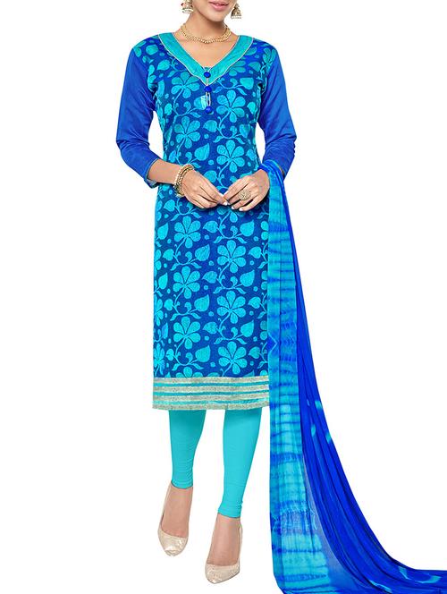blue cotton blend semistitched suit - 11941071 - Very Small Image - 1