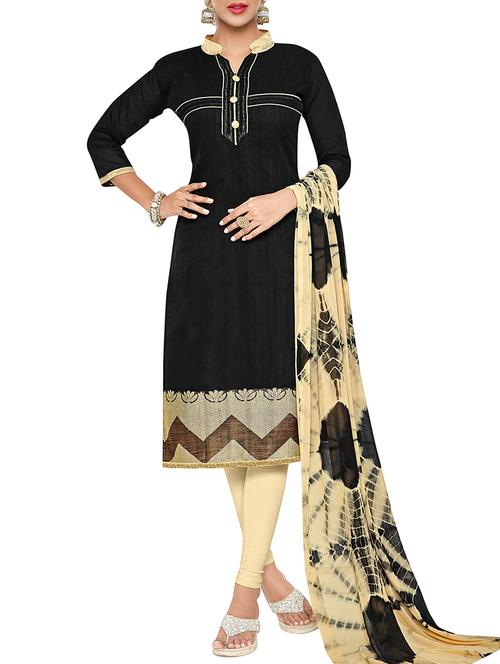 black cotton blend semistitched suit - 11941072 - Very Small Image - 1