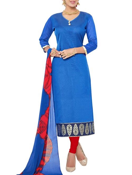 blue cotton blend semistitched suit - 11941075 - Very Small Image - 1