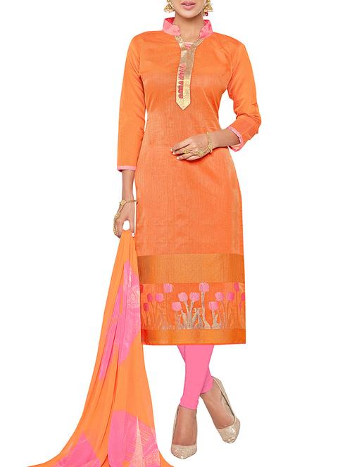 orange cotton blend semistitched suit - 11941076 - Very Small Image - 1