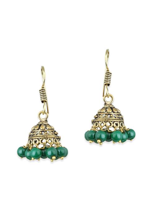 green brass jhumka earrings - 11945543 - Very Small Image - 1