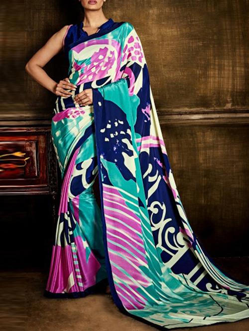 multi colored crepe saree with blouse - 11946800 - Very Small Image - 1